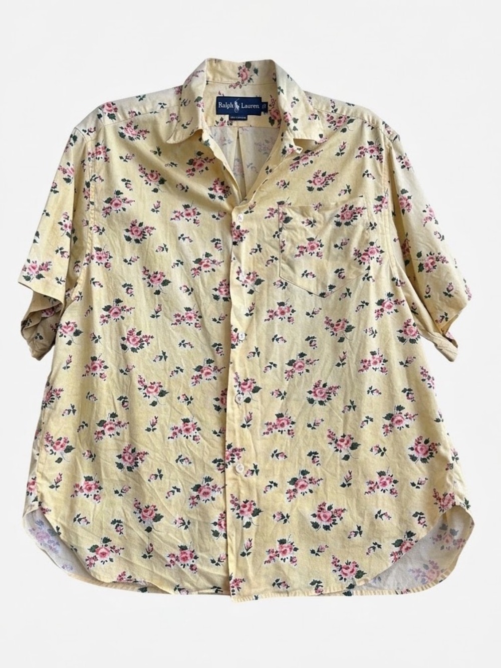 Vintage Ralph Lauren Yellow Rose Floral & Polka Dot Short Sleeve Blouse Size 10